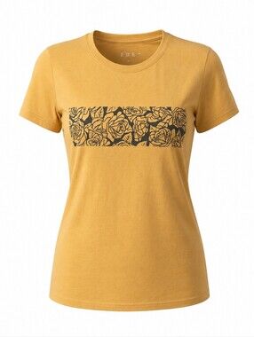 Free State Women’s Medium Yellow Floral Graphic T-Shirt Mustard Short Sleeve Tee